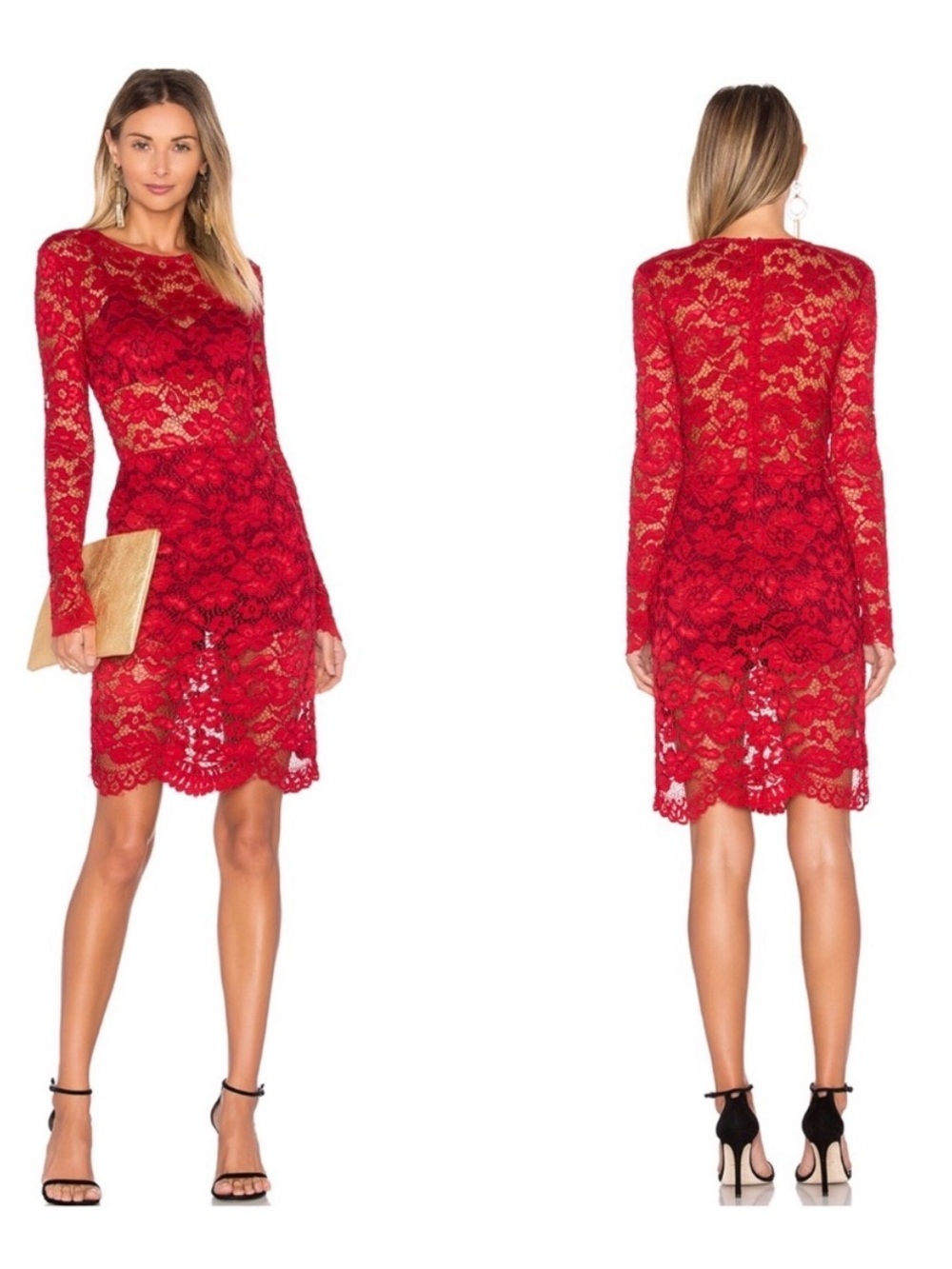 Lovers + Friends Revolve Red Dream Girl Lace Long-Sleeve Cocktail Dress
